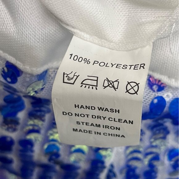 Women's Blue Sequin Puff Sleeve Mini Dress With Deep V-Nec Sz S - Picture 7 of 8